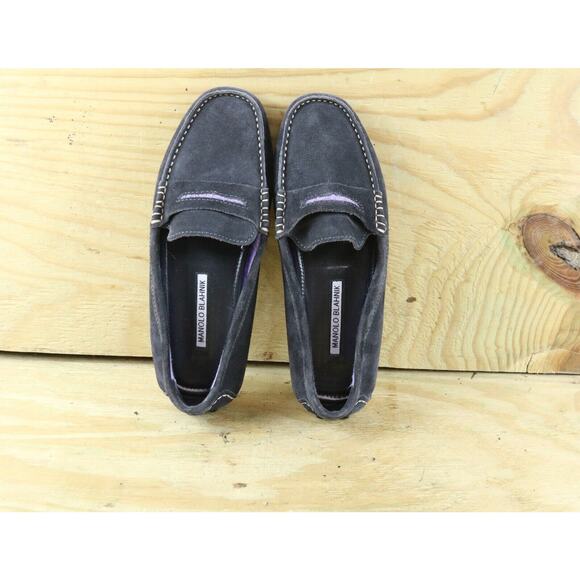 Manolo Blahnik Womens Shoes 6.5 Gray Purple Suede Roadster Driving Moccasin Itay - Picture 5 of 7